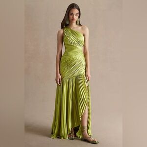 Mac Duggal One-Shoulder Pleated Cutout Side-Slit Gown